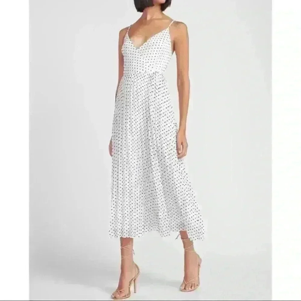 Express White With Black Swiss Polka Dot Wrap Front Maxi Dress Size L